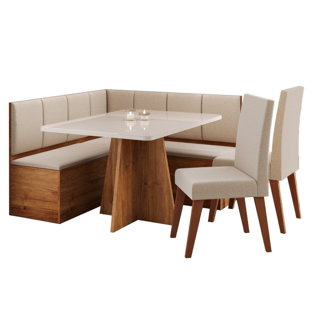Conjunto Canto Alemão com Baú Mesa 120x77,8cm Tampo Vidro e 2 Cadeiras Milão Viero