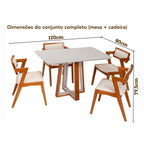 Conjunto Sala de Jantar Mesa Viena Tampo Vidro/MDF com 4 Cadeiras Ímola Authentic Espresso Móveis Champagnhe/Off White