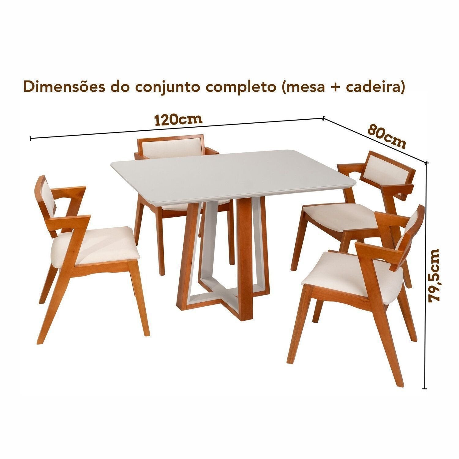 Conjunto Sala de Jantar Mesa Viena Tampo Vidro/MDF com 4 Cadeiras Ímola Authentic Espresso Móveis Champagnhe/Off White