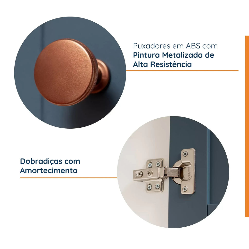 Armário Aéreo 2 Portas 135cm com Porta de Vidro Arizona CabeCasa MadeiraOriginals Azul/Branco
