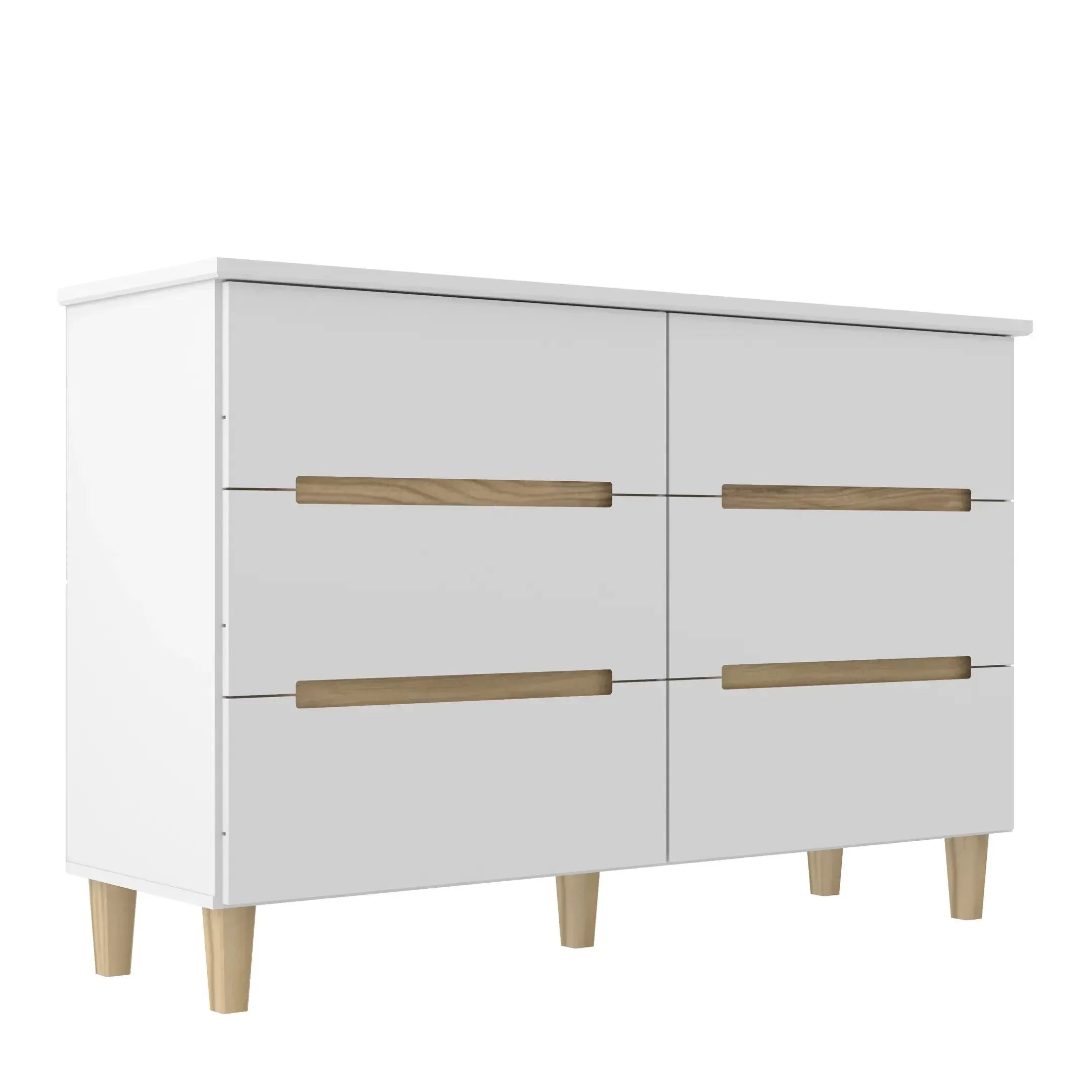 Cômoda para Quarto 6 Gavetas MDF Logan Yescasa Branco/Olmo