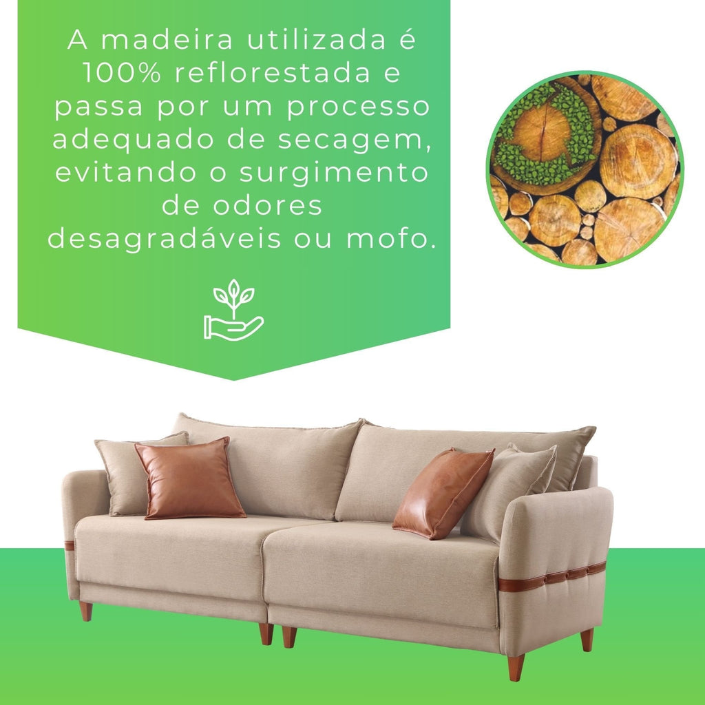 Sofá Living Canela 4 Lugares 265 cm Linho Lufer Estofados