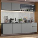 Armário de Cozinha Completa 240cm Suspenso Nice Madesa 05 Cinza