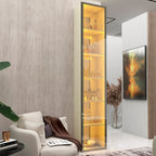 Cristaleira 1 Porta Reflecta com Fita LED e Espelho 100% MDF Luminare Gelius Móveis Bege/Off White