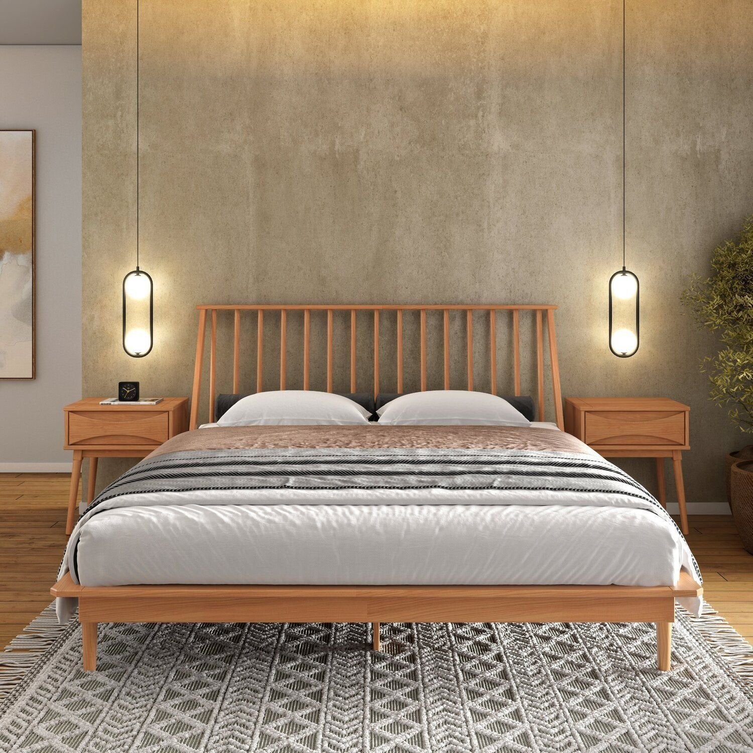 Cama Queen Madeira Maciça Nordik Maison Arven Marrom/Caramel