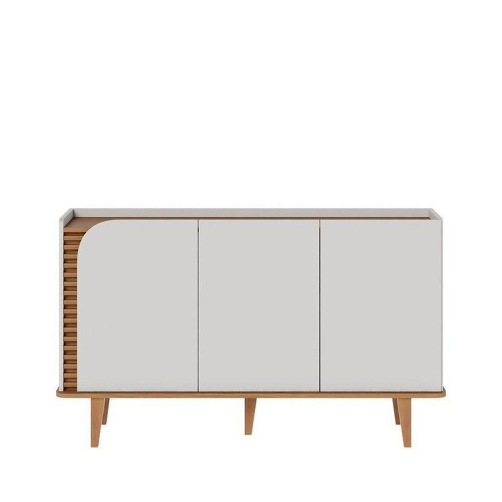 Conjunto Sala de Estar Completa Jurerê Home Maceió para TV Até 65 Polegadas Buffet e Cristaleira 4 Portas Colibri Branco Off White Matte/Freijó