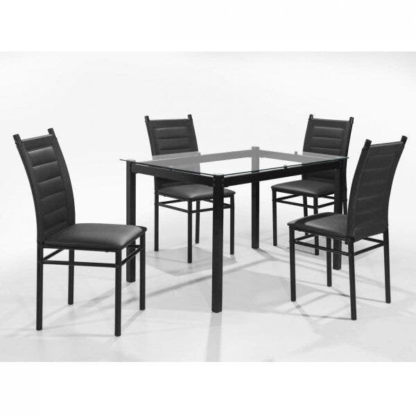Conjunto Sala de Jantar Mesa Tampo de Vidro com 4 Cadeiras Ivete Espresso Móveis Preto