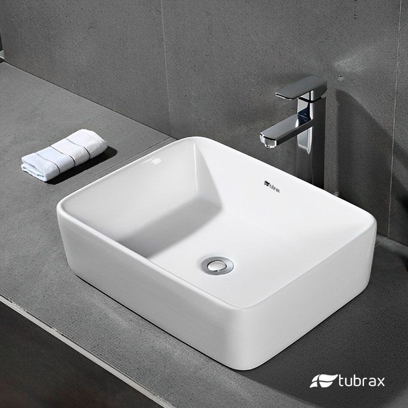 Cuba Banheiro Lavabo Cerâmica Retangular Branca Apoio Tubrax BAB0003