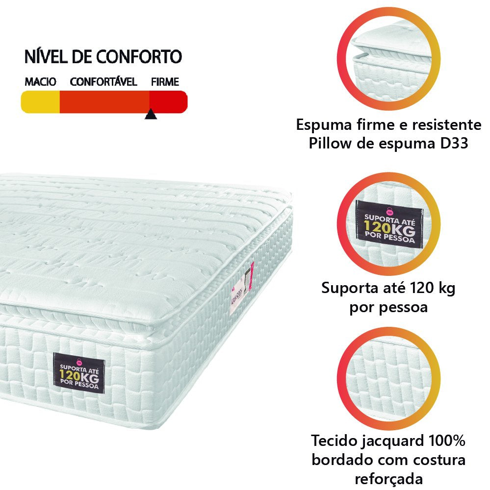 Colchão Casal Espuma D33 Pillow Top Van Gogh Hellen Branco 138x188x24cm