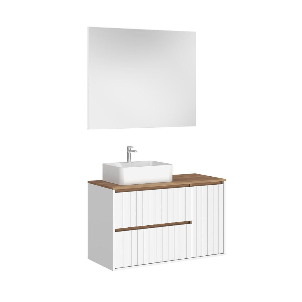 Conjunto para Banheiro Gabinete Suspenso com Cuba e Espelheira Toronto Yescasa 100cm Branco/Carvalho