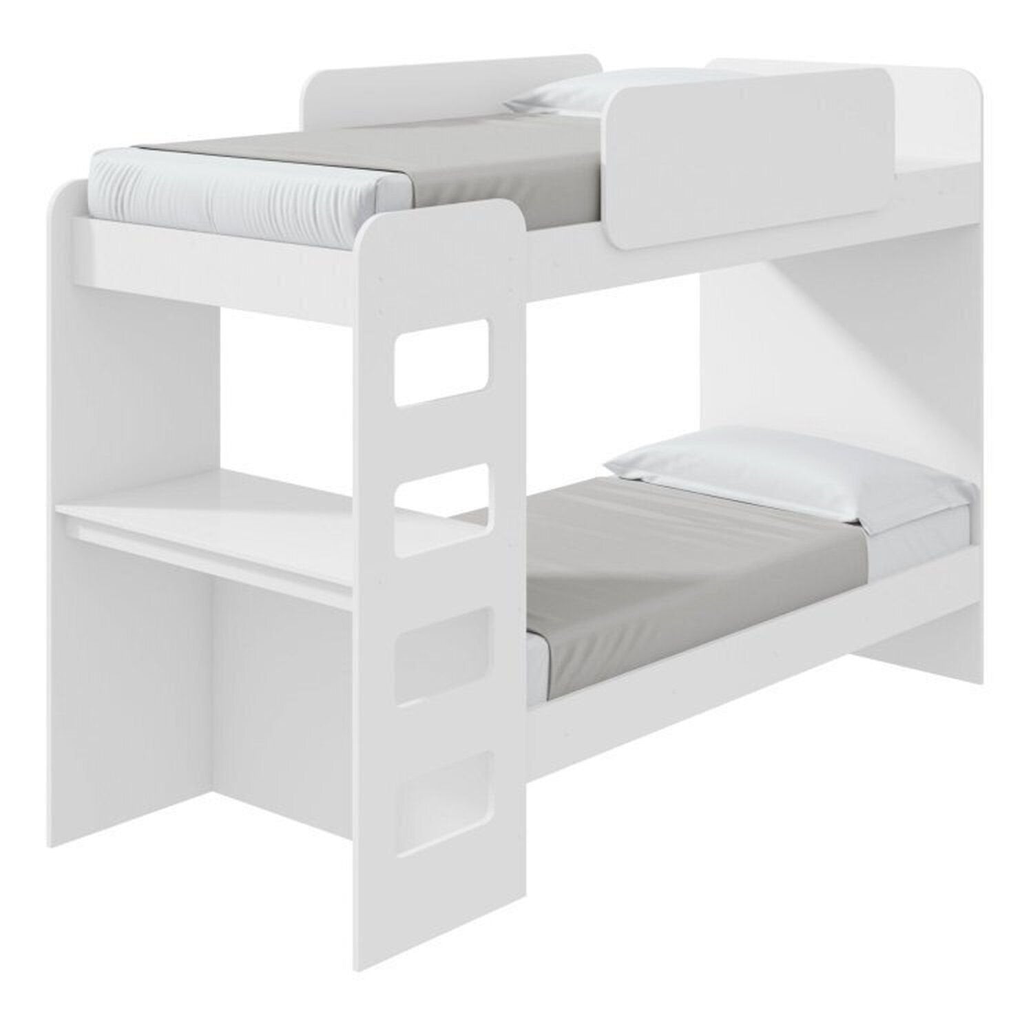 Conjunto Quarto Infantil Completo Beliche Escrivaninha Cômoda e Guarda-Roupa Branco Móveis Lopas