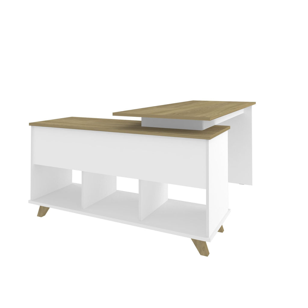 Escrivaninha Retrô em L Mesa Escritório e Home Office 2 Gavetas 5 Nichos 145cm Artany
