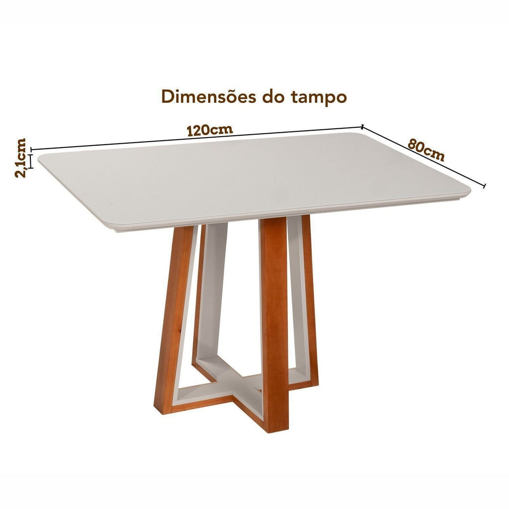Conjunto Sala de Jantar Mesa Viena Tampo Vidro/MDF com 4 Cadeiras Ímola Authentic Espresso Móveis Champagnhe/Off White