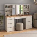 Penteadeira MDF 9 Gavetas com Espelho e LED Foscarini 8402 Bege/Argila/Carvalho Hanover