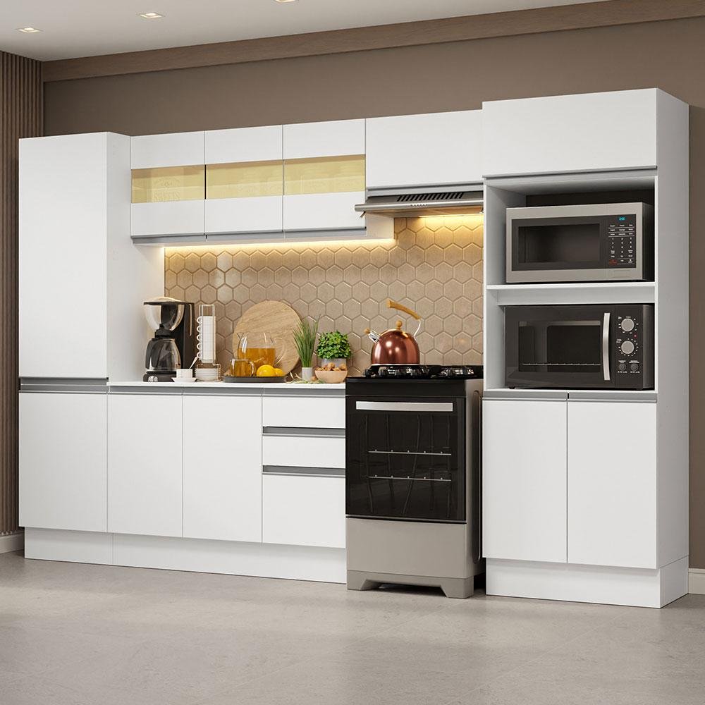 Armário de Cozinha Completa 100% MDF 300cm Branco/Rustic/Crema Smart Madesa 03