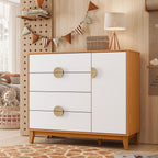 Conjunto Quarto Infantil Kid Guarda-Roupa 3 Portas e Cômoda Sapateira Mimo Albatroz Móveis MDF Cinamomo/Branco