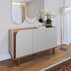 Conjunto Sala de Estar Completa Jurerê Home Maceió para TV Até 65 Polegadas Buffet e Cristaleira 4 Portas Colibri Branco Off White Matte/Freijó