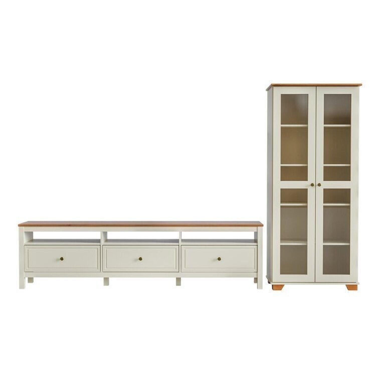 Conjunto Sala de Estar Ananda Rack e Cristaleira Madeira Maciça Off White/Mel CabeCasa MadeiraMadeira