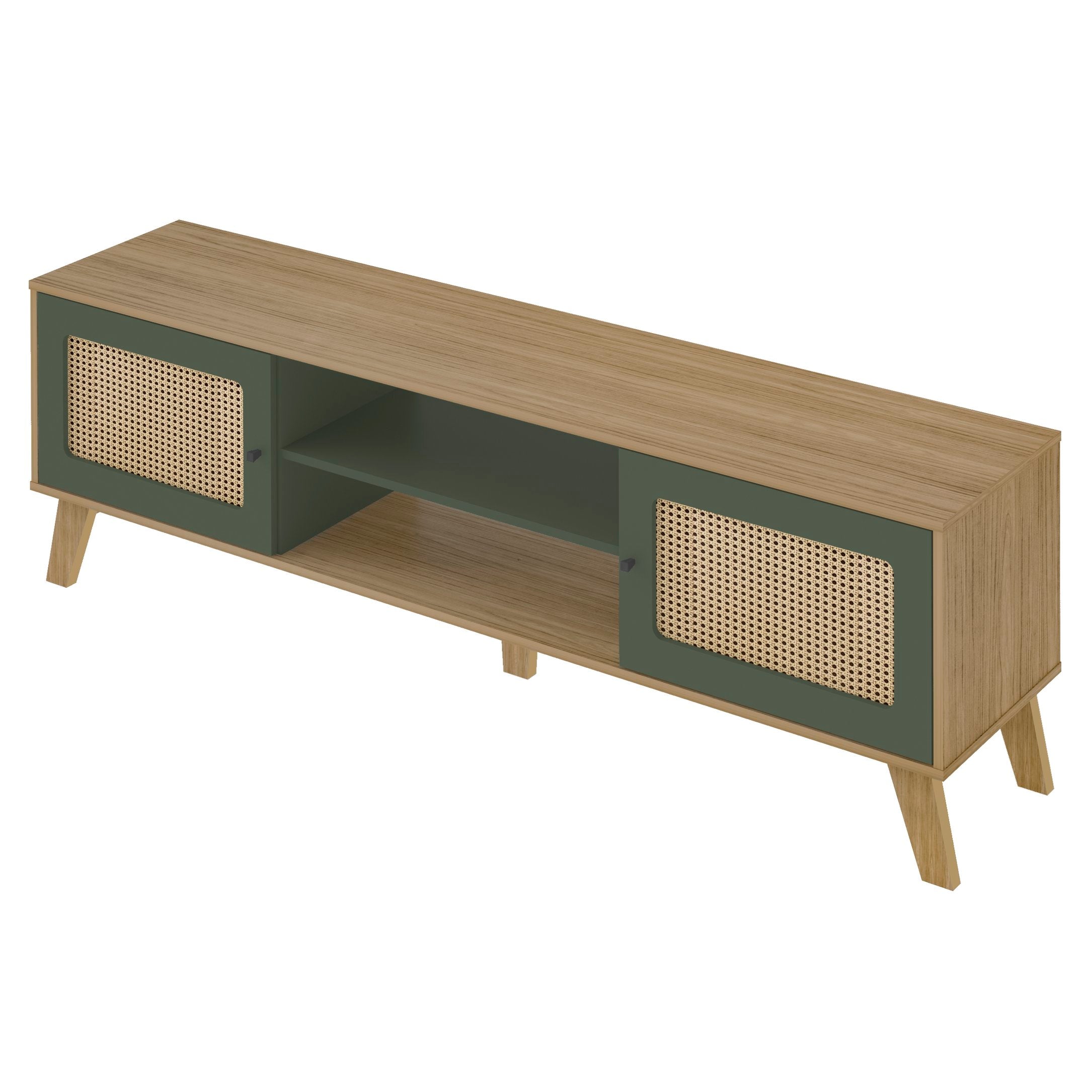 Conjunto Sala de Estar Charlotte Rack Buffet e Mesa de Apoio Artely Móveis Carvalho/Menta
