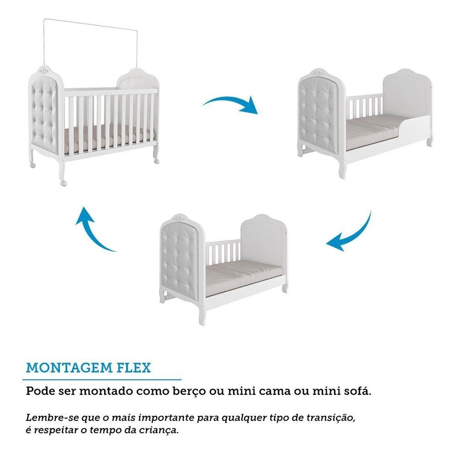 Quarto de Bebê com Guarda-Roupa Cômoda e Berço com Capitonê Maya Provençal 100% MDF Yescasa Branco/B