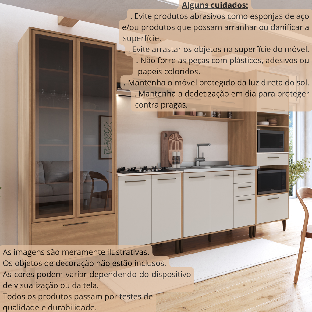 Cozinha Modulada Completa 6 Peças Cristaleira 12 Portas 3 Gavetas Jade Marrom/Freijó/Arenas Delmarco Móveis