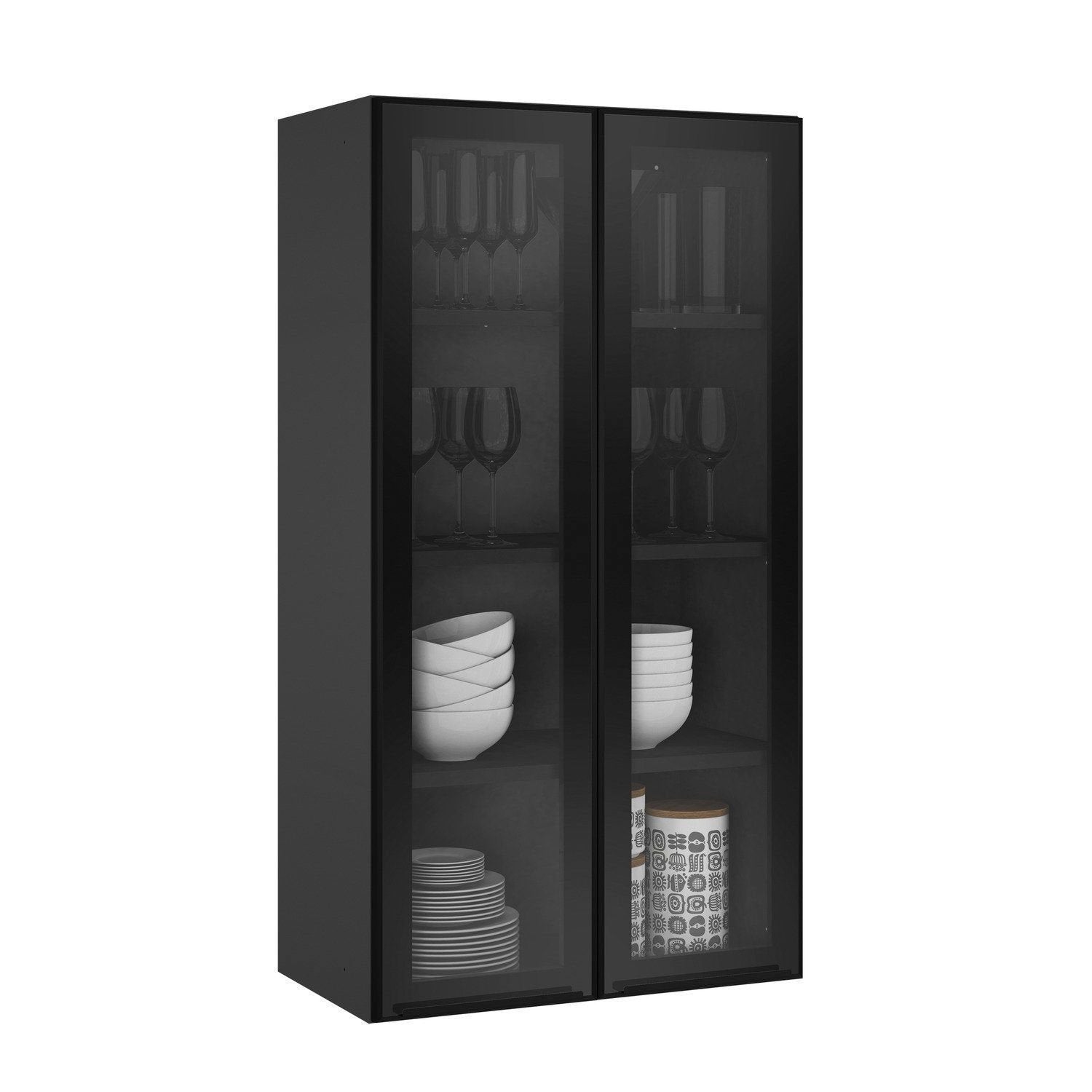 Cozinha Modulada em Aço 5 Peças 8 Portas 3 Gavetas Cristaleira com Rodapé PVC Exclusive Itatiaia Preto/Grafite