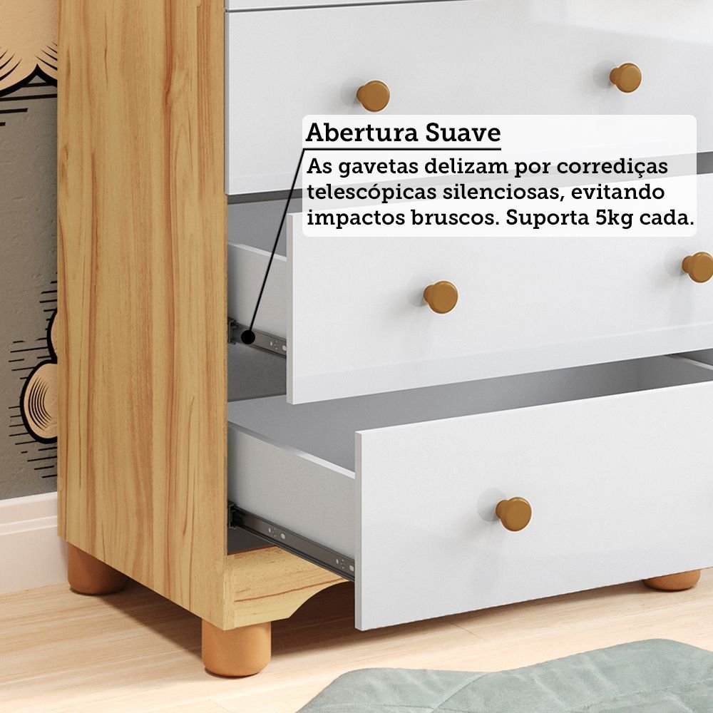 Cômoda Infantil 1 Porta 4 Gavetas 100% MDF Mimo Espresso Móveis Branco Brilho/Amêndoa