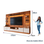 Estante Home para TV até 75” Noble 270cm com 2 Torres Nichos e LED Jequitiba/Off White Movelove