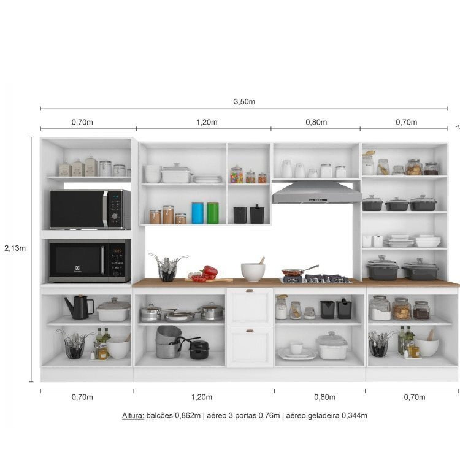 Cozinha Completa Modulada Unna Yescasa 6 Peças 15 Portas 2 Gavetas Paneleiro Nicho Branco