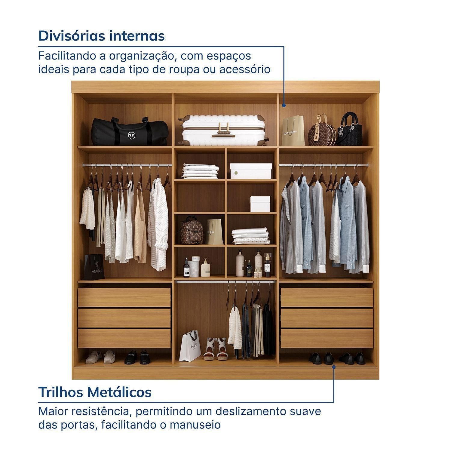 Guarda-Roupa Casal 3 Portas de Correr Samambaia CabeCasa MadeiraOriginals 100% MDP/MDF Carvalho