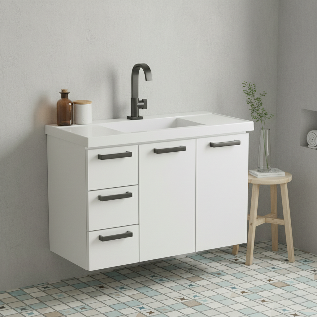 Gabinete para Banheiro em Aço Cozimax Damasco 3 Gavetas 81cm Branco