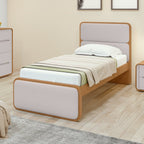 Cama Solteiro Corino Cabeceira Estampada Loop Móveis Lopas Amêndoa Clean/Off White