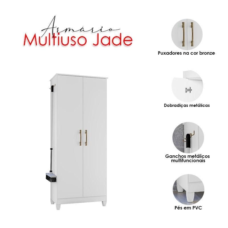 Armário Multiuso Ambiente Jade Branco Brilho com 2 Portas e 4 Prateleiras Moval