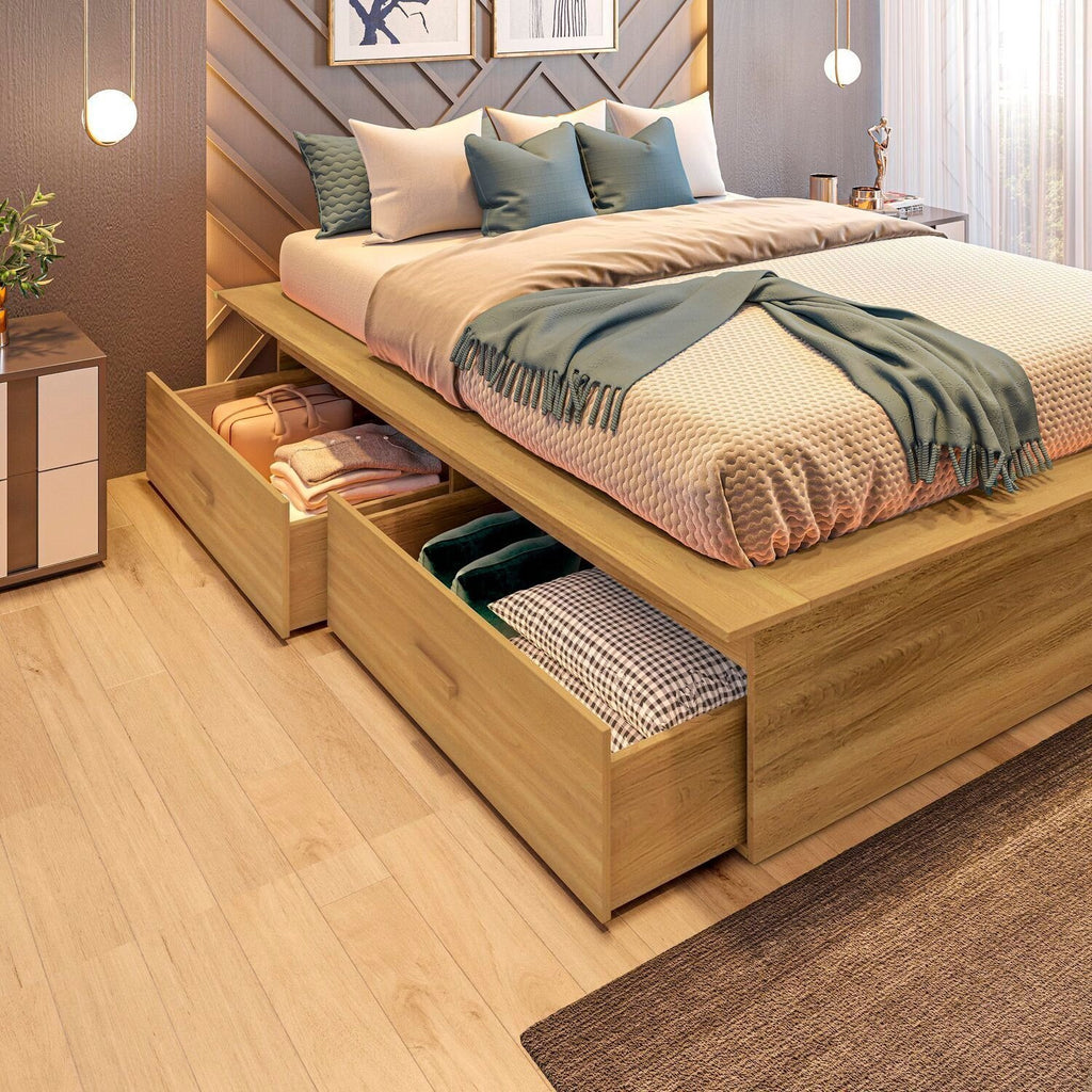 Cama Casal/Queen Adulto com 4 Gavetas Gades Yescasa Marrom/Freijó