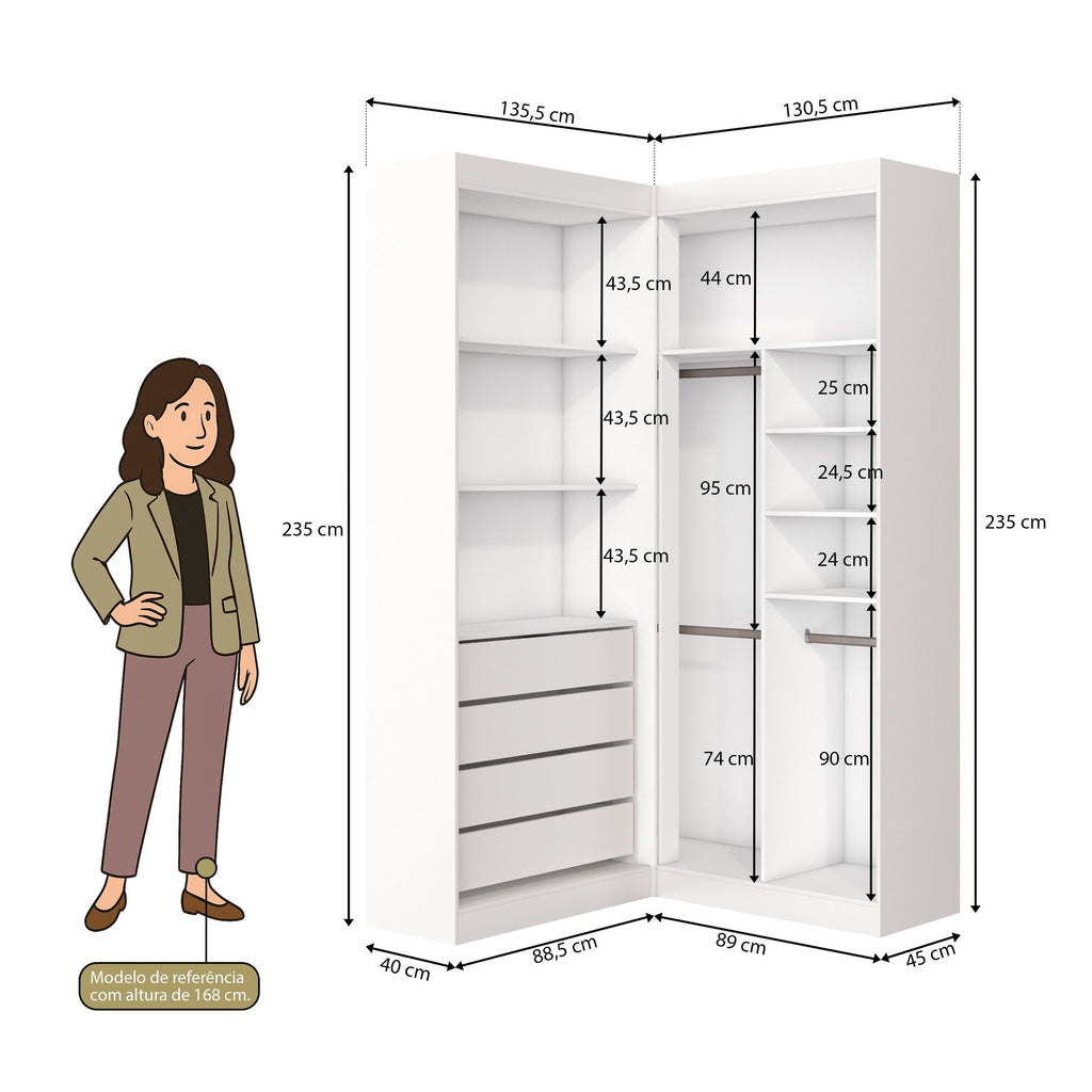 Guarda-Roupa Casal Canto 4 Portas 4 Gavetas Versatille Yescasa 100% MDP Branco