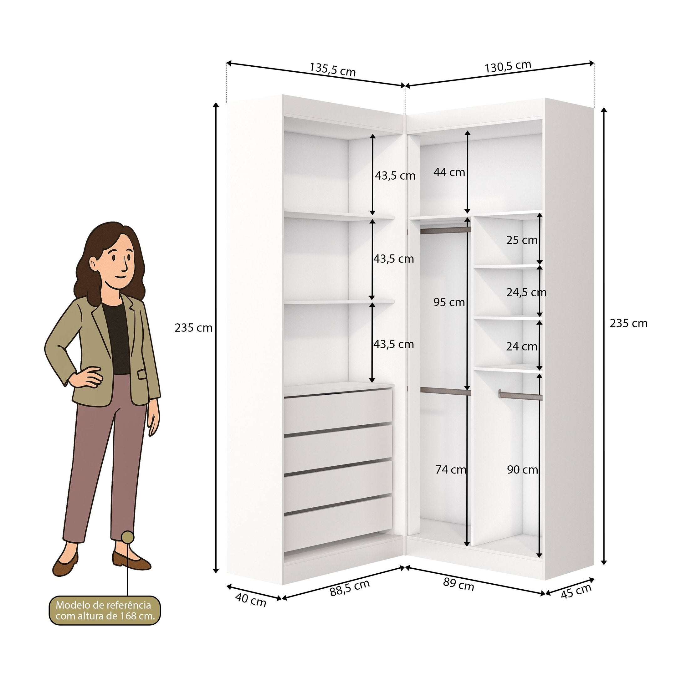 Guarda-Roupa Casal Canto 4 Portas 4 Gavetas Versatille Yescasa 100% MDP Branco