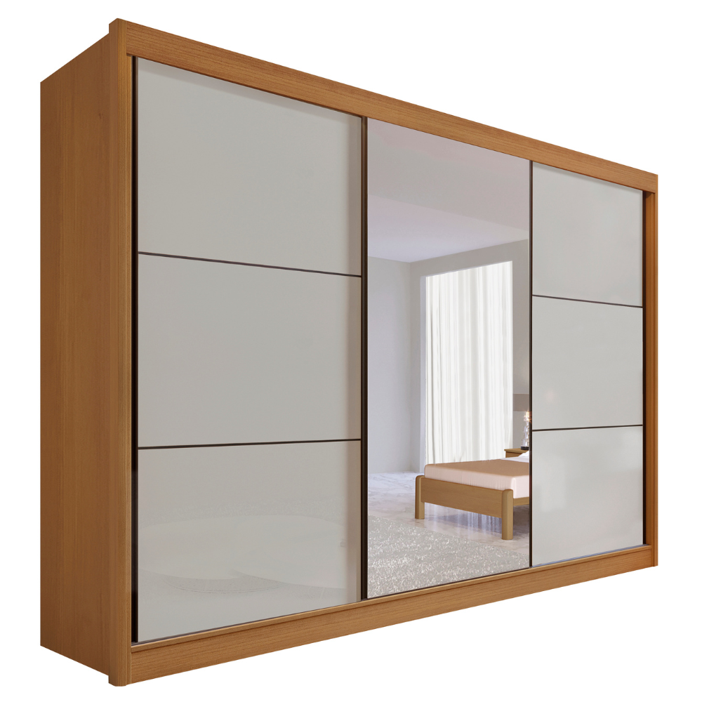 Guarda-Roupa Casal 3 Portas de Correr 6 Gavetas 273cm Miami D Doro 100% MDF Marrom/Cinamomo/Off White