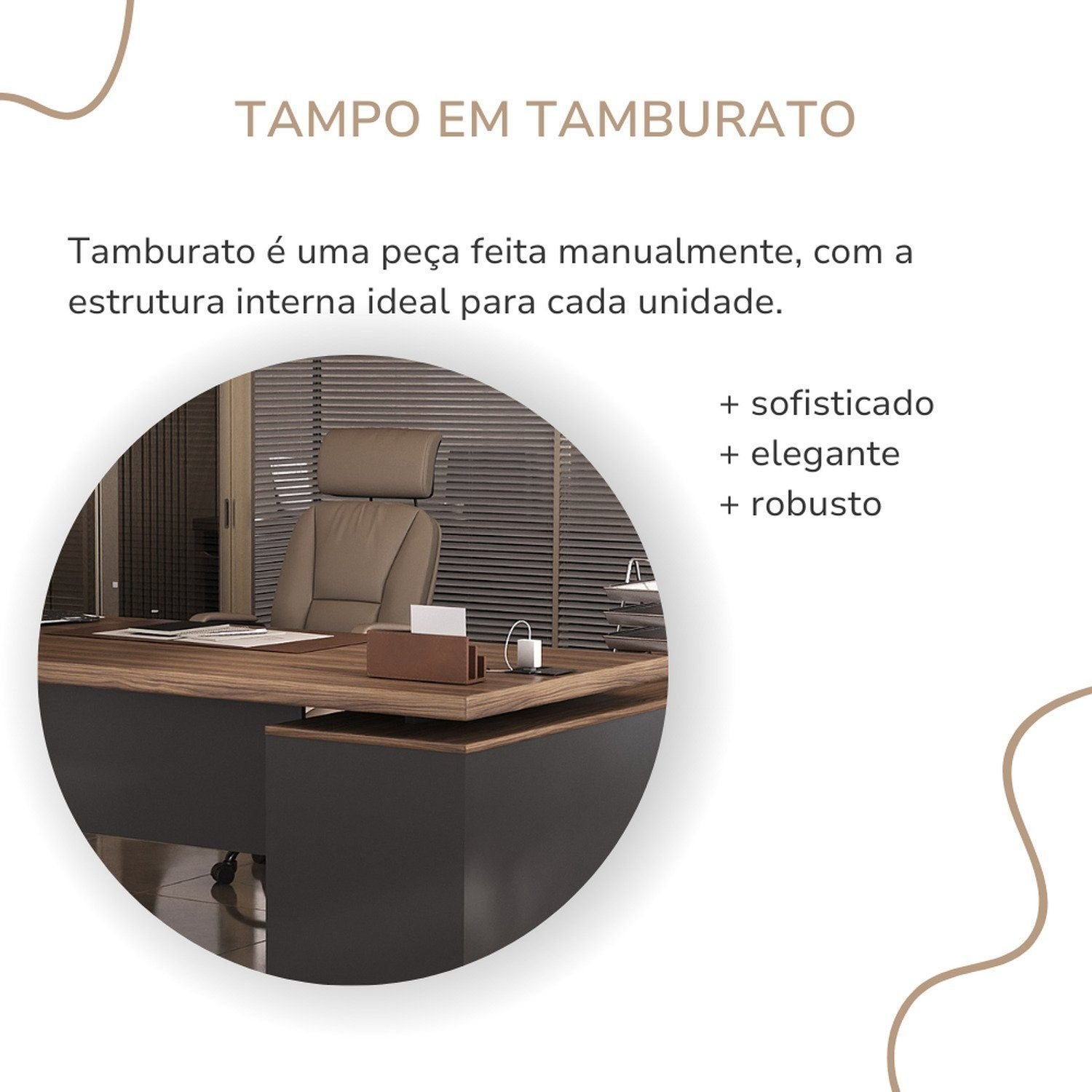 Escrivaninha Mesa Escritório em L com Caixa de Tomada Tamburato Estação Diretoria 202,5cm Marrom Artany