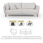 Conjunto Sofá Living Hórus e Duas Poltronas Tecido Composê Linho Cru e Marrom Terracota 2,00m