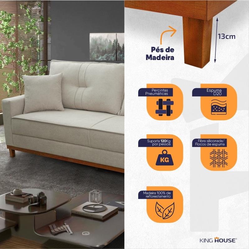 Sofá Living Malibu 2,30m Bege Bouclê King House