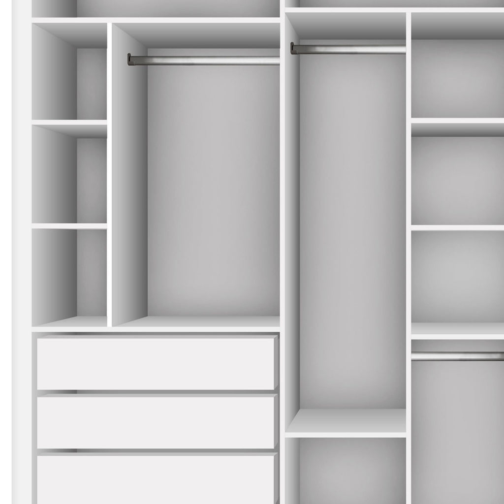 Guarda-Roupa Casal 3 Portas 6 Gavetas com Espelho Premium Lux Yescasa MDP Branco 242cm