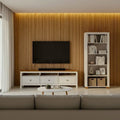 Conjunto Sala de Estar 2 Peças com Rack e Estante Ananda CabeCasa MadeiraOriginals Branco Off White/Mel