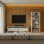 Conjunto Sala de Estar 2 Peças com Rack e Estante Ananda CabeCasa MadeiraOriginals Branco Off White/Mel