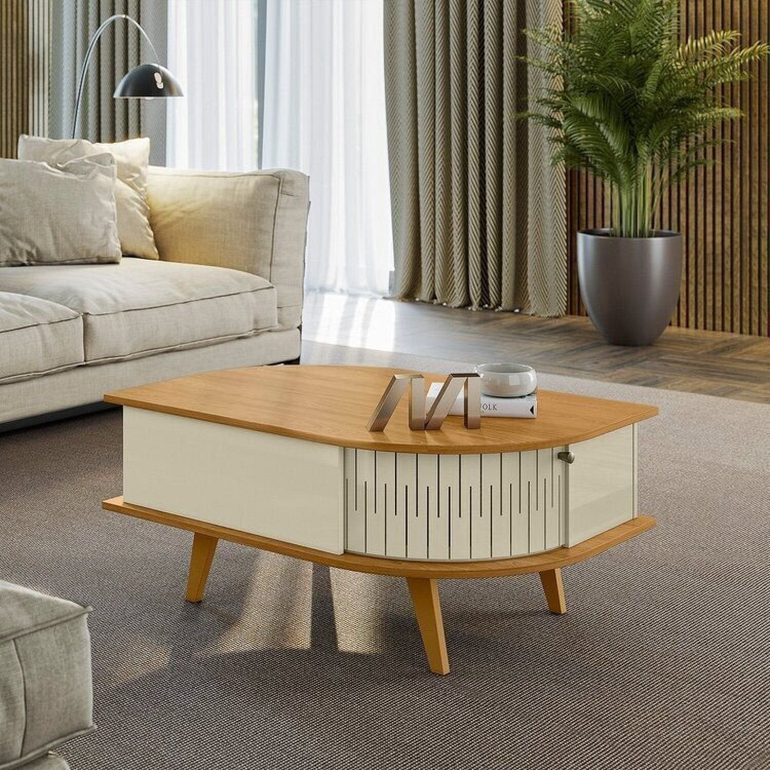 Conjunto Aparador Estoril e Mesa de Centro Indianapolis Bege Cumuru/Opala Espresso Móveis