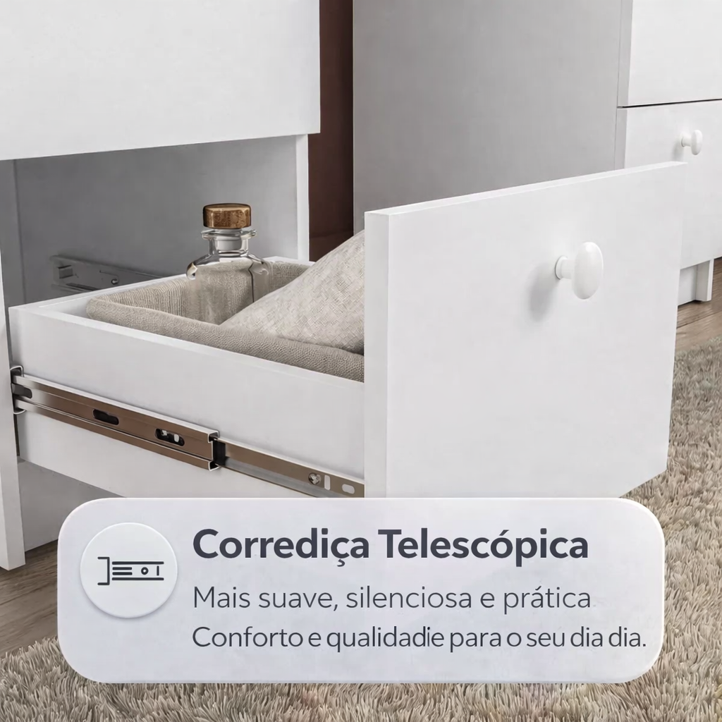 Penteadeira com Espelho Touch LED 7 Gavetas Iris Politorno Branco