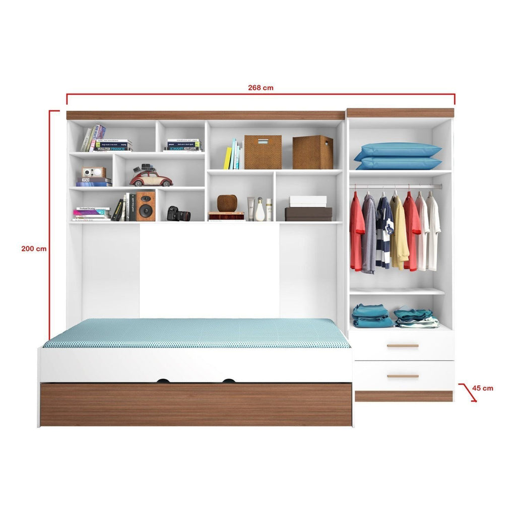 Quarto Completo Solteiro Juvenil 4 Peças com Guarda-Roupa e Bicama Modulado Chiara Phoenix Baby