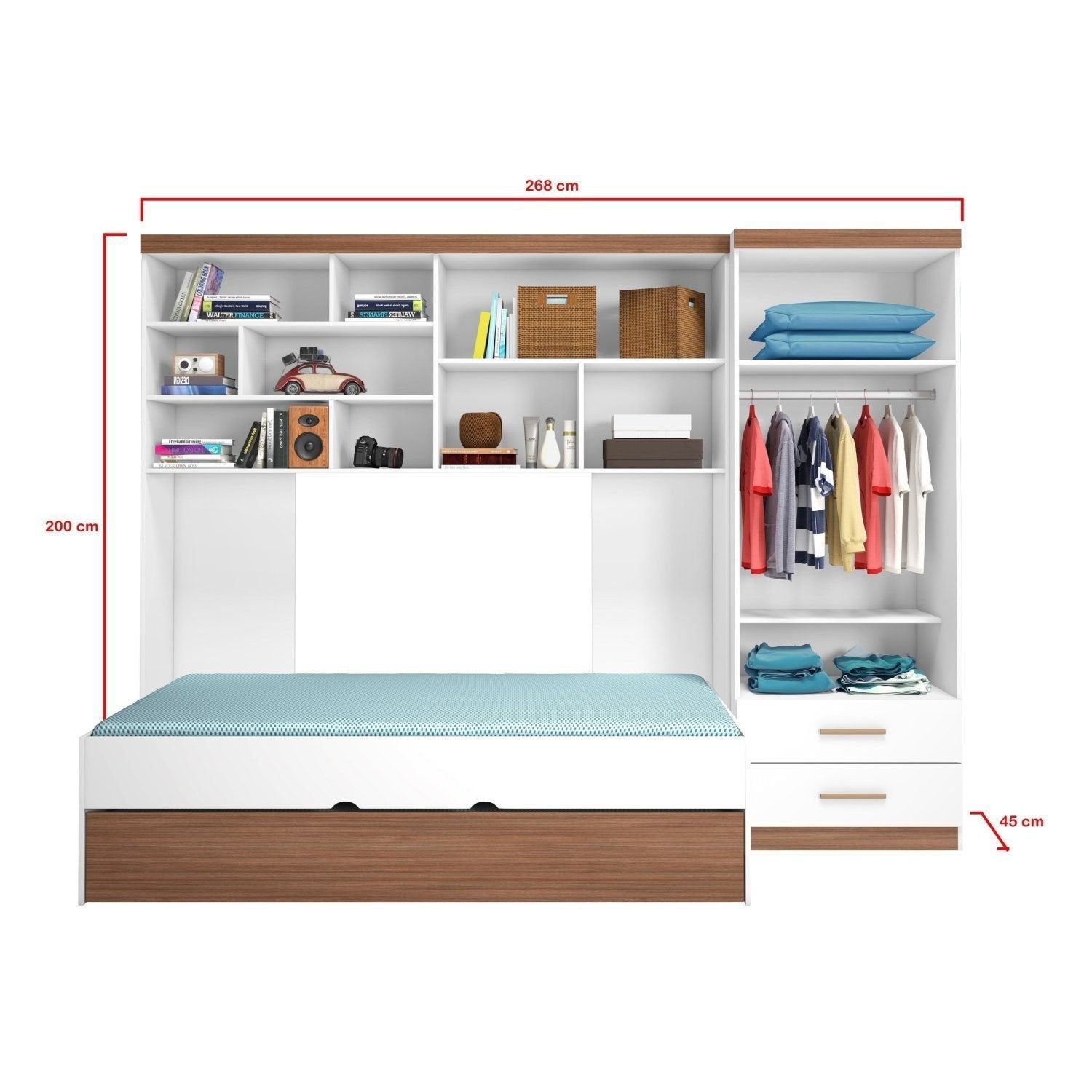 Quarto Completo Solteiro Juvenil 4 Peças com Guarda-Roupa e Bicama Modulado Chiara Phoenix Baby