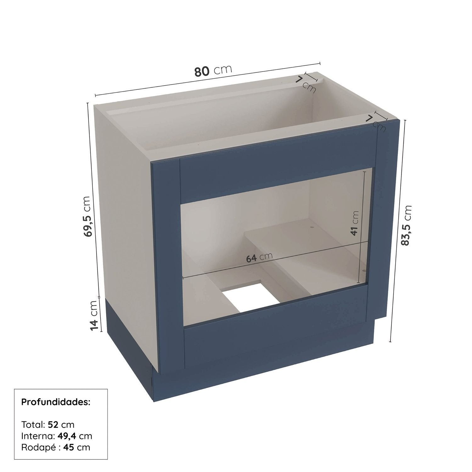 Balcão para Forno de Embutir 80cm sem Tampo Arizona CabeCasa MadeiraOriginals Azul/Branco