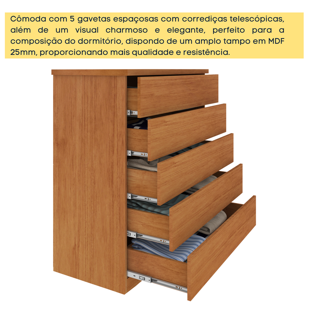 Kit 2 Cômodas 5 Gavetas Premium Espresso Móveis Bege/Cinamomo/Off White