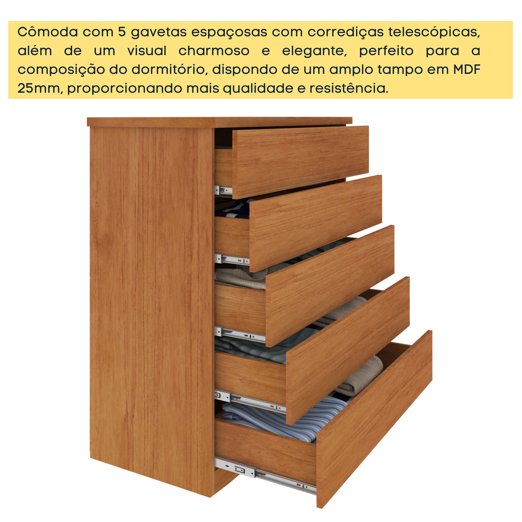 Kit 2 Cômodas 5 Gavetas Premium Espresso Móveis Bege/Cinamomo/Off White